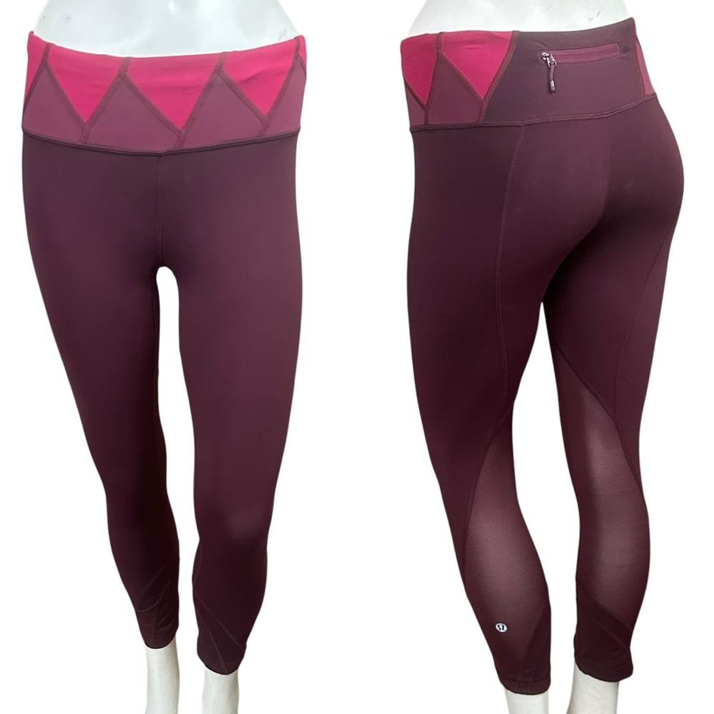 Lululemon Run: Inspire Crop II in Bordeaux Drama Fa14 Quilt Luxtreme Size 4